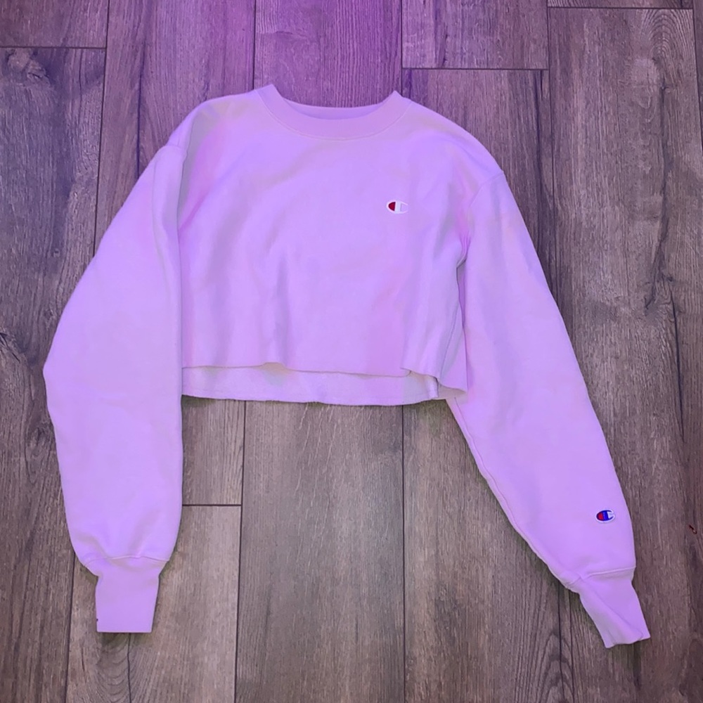 Pink Cropped Champion Crewneck
